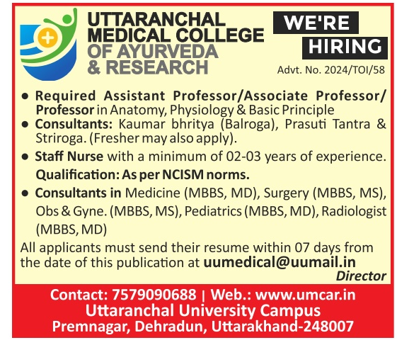 Teaching and Non-Teaching Faculty Recruitment at Uttaranchal Medical College 2024 job notification