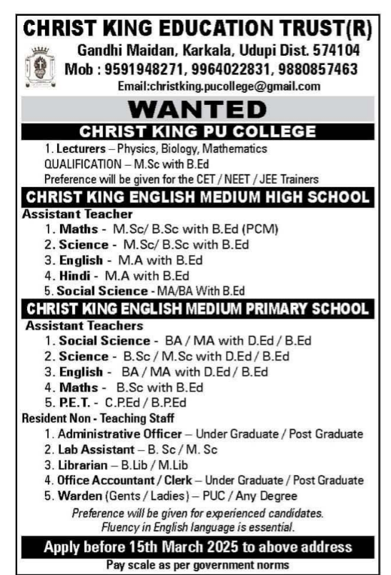 Teaching and Non-Teaching Jobs at Christ King Education Trust