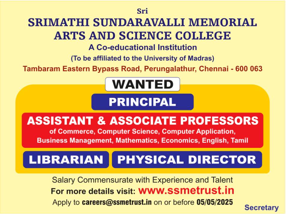 Sri Srimathi Sundaravalli Memorial Arts and Science College Chennai Faculty Openings 2025