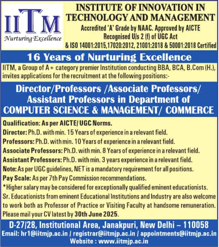 IITM New Delhi Faculty Recruitment 2025