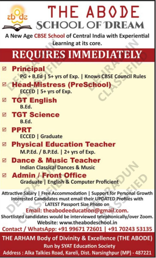 Teaching & Admin Jobs at The Abode School of Dream