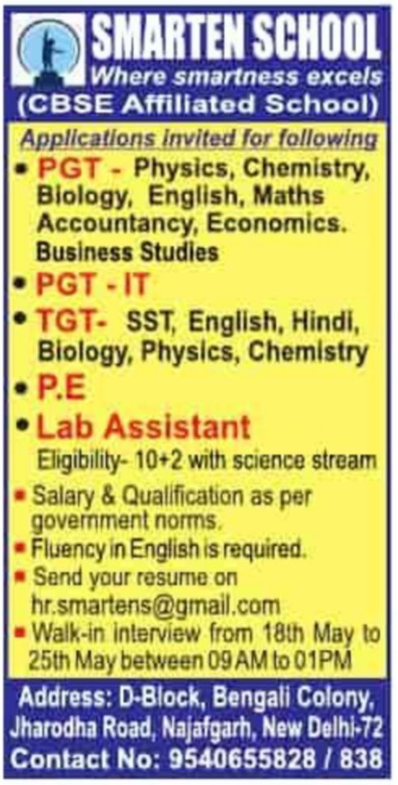 Smarten School Teacher and Lab Assistant Vacancies