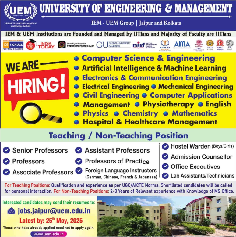 Faculty and Non-Teaching Positions at University of Engineering and Management
