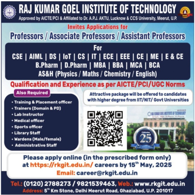 Teaching Jobs and Non-Teaching Positions at RKGIT Ghaziabad