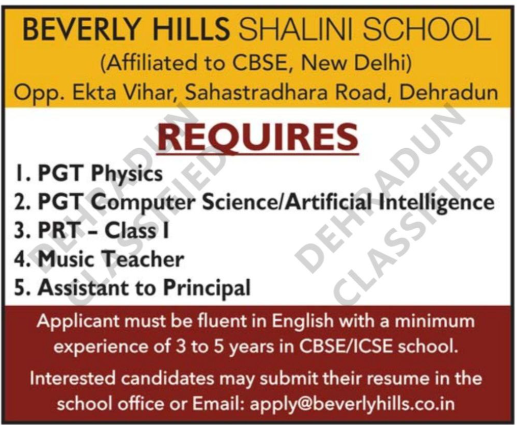 Teacher Openings at Beverly Hills Shalini School