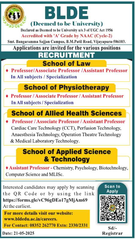 BLDE University Faculty Recruitment 2025