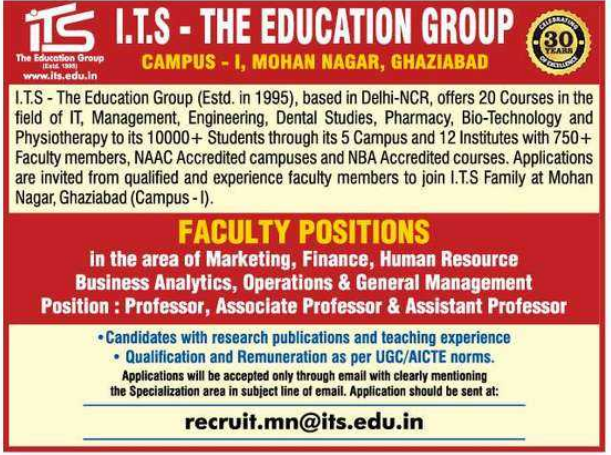 I.T.S Education Group Ghaziabad Faculty Openings