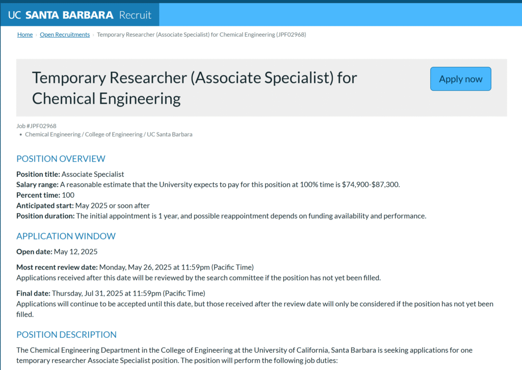 Associate Specialist in Chemical Engineering at University of California Santa Barbara