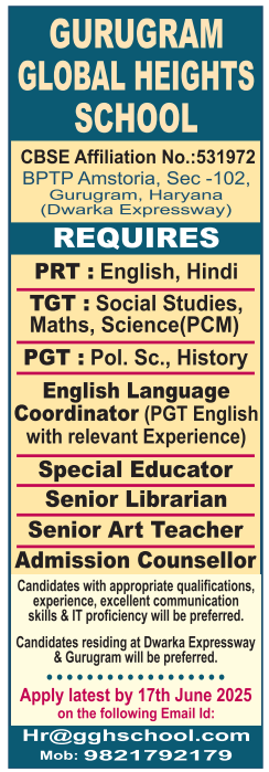 Gurugram Global Heights School Has Announced Teacher Jobs