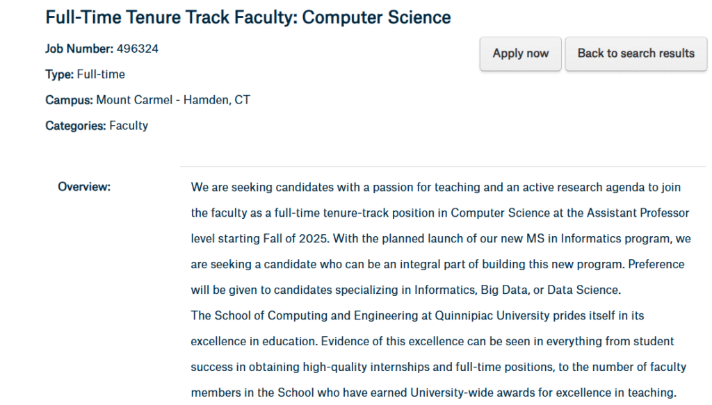 Quinnipiac University Assistant Professor in Computer Science