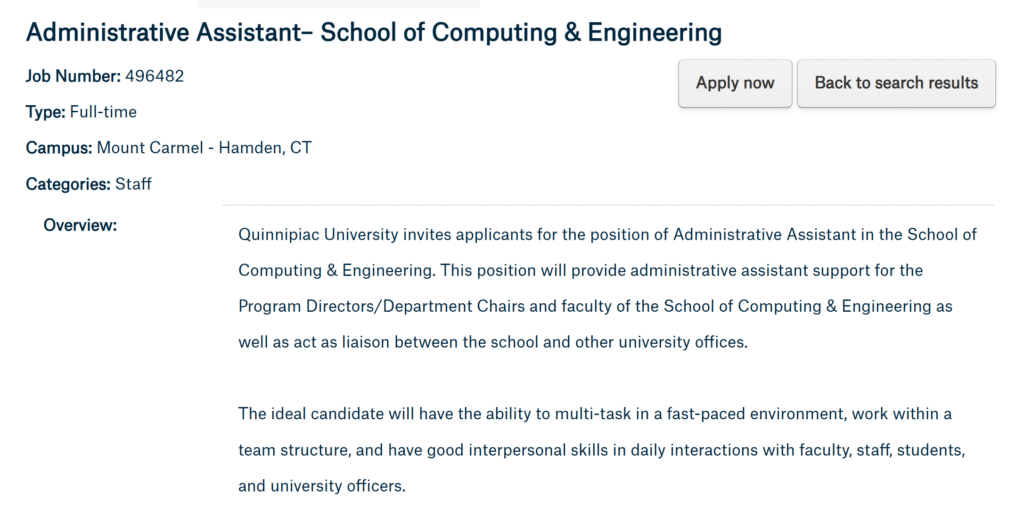 Administrative Assistant Job at Quinnipiac University