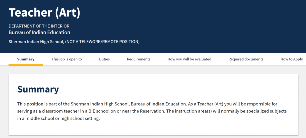 Art Teacher at Sherman Indian High School Riverside