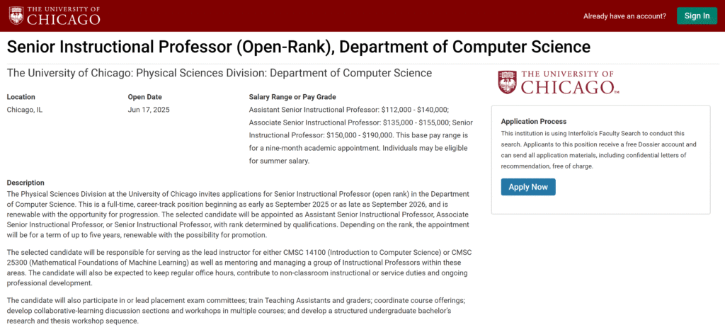 Senior Instructional Professor of Computer Science at University of Chicago