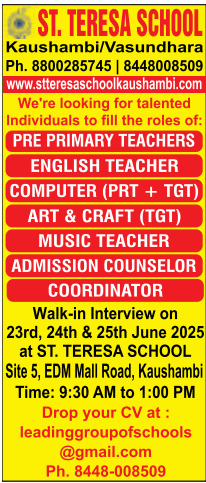 St Teresa School Kaushambi Hiring for Teaching and Admin Positions
