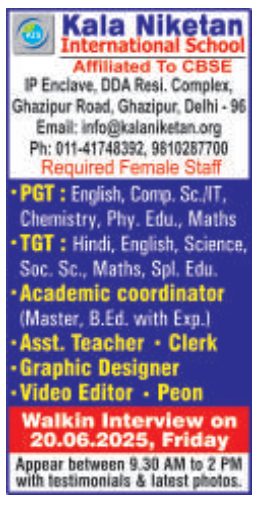 Kala Niketan School Faculty Jobs 2025