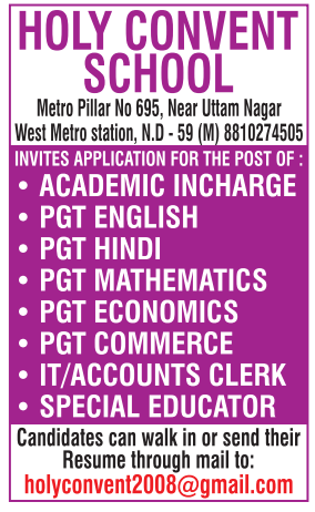 Holy Convent School Hiring for Teaching and Admin Positions