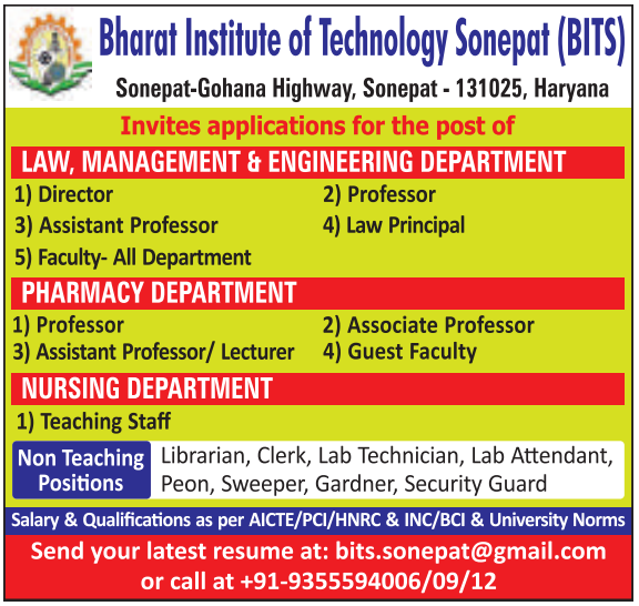 Bharat Institute of Technology Sonepat is Inviting Applications for Teaching and Non-Teaching Jobs