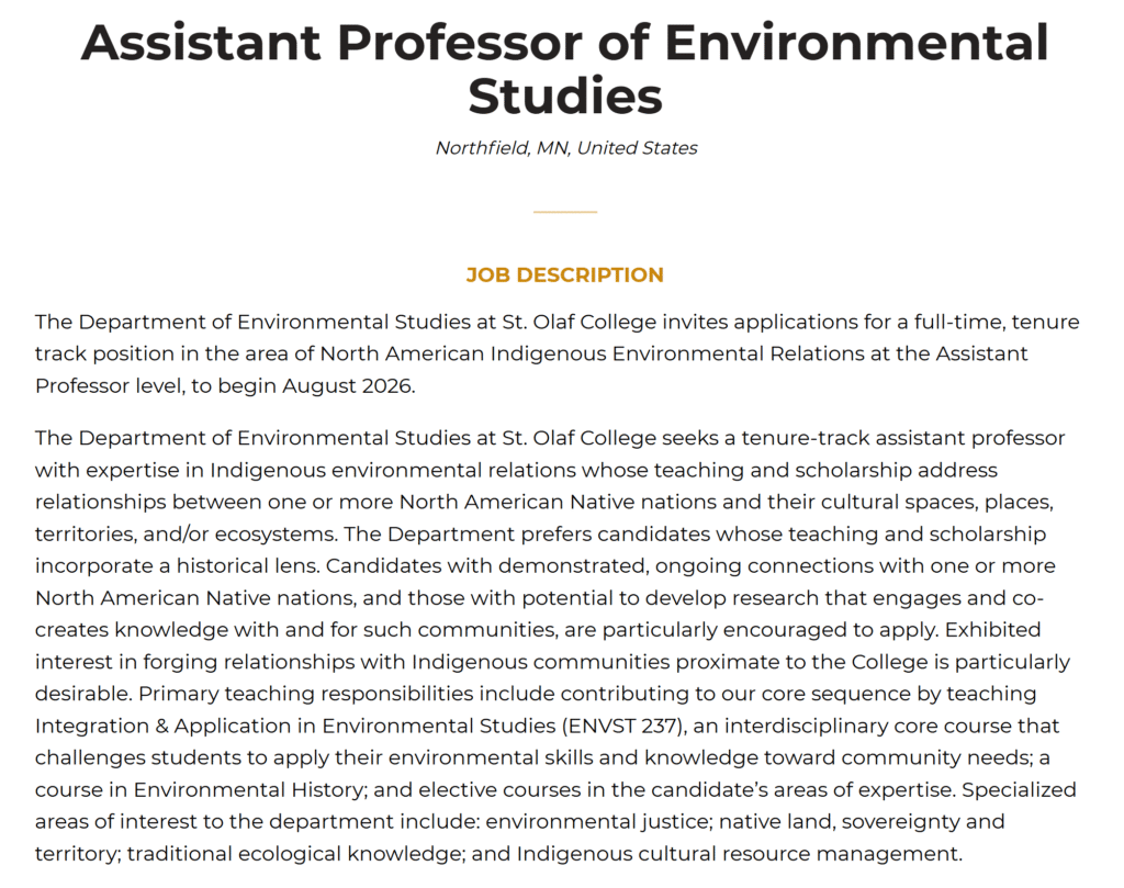 Environmental Studies Assistant Professor at St. Olaf College