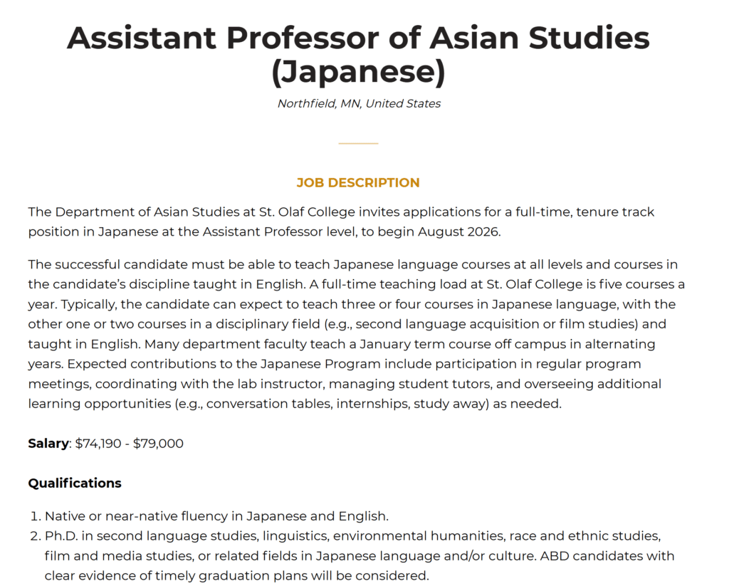 Assistant Professor in Japanese at St. Olaf College