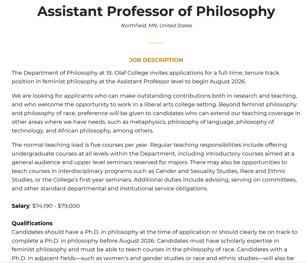 Assistant Professor Philosophy at St. Olaf College