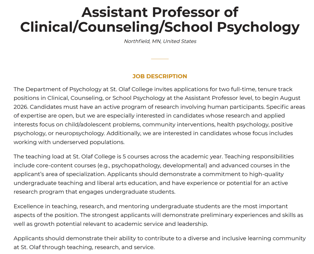 Assistant Professor in Psychology at St. Olaf College