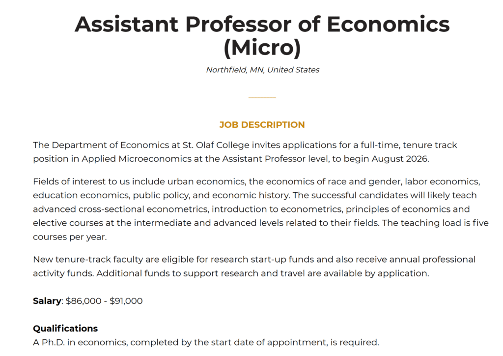 Assistant Professor in Economics at St. Olaf College