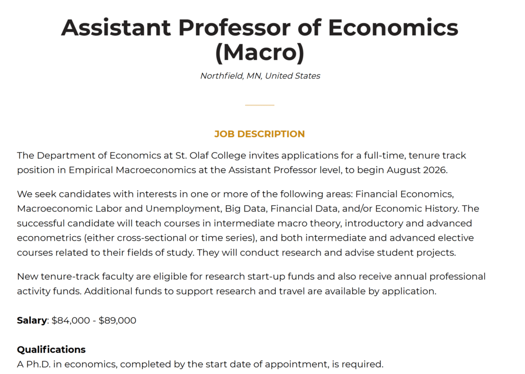 Assistant Professor in Macroeconomics at St Olaf College