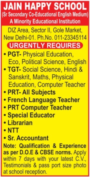 Jain Happy School Invites Teaching and Staff Applications