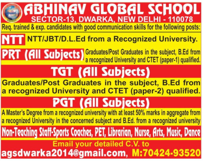 Teaching & Non-Teaching Vacancies at Abhinav Global School