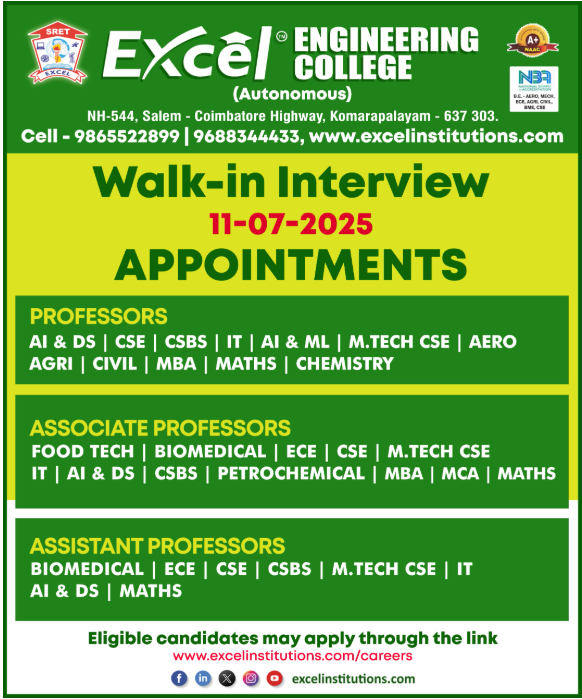 Excel Engineering College Faculty Jobs 2025