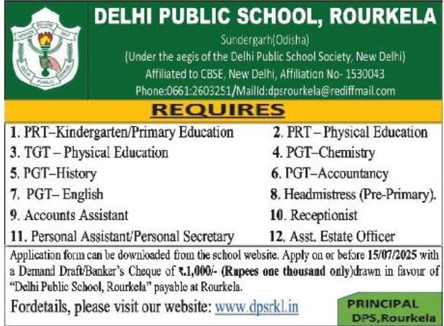 Delhi Public School Rourkela Faculty and Staff Recruitment