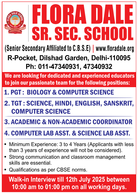 Flora Dale Sr. Sec. School Faculty Job Openings 2025