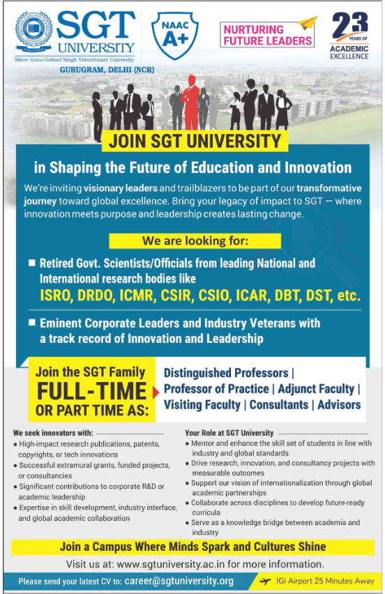 SGT University Gurugram Teaching and Non-Teaching Jobs