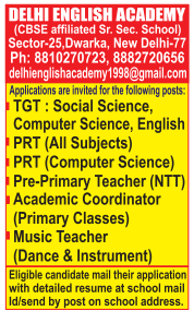 Delhi English Academy TGT and PRT Positions