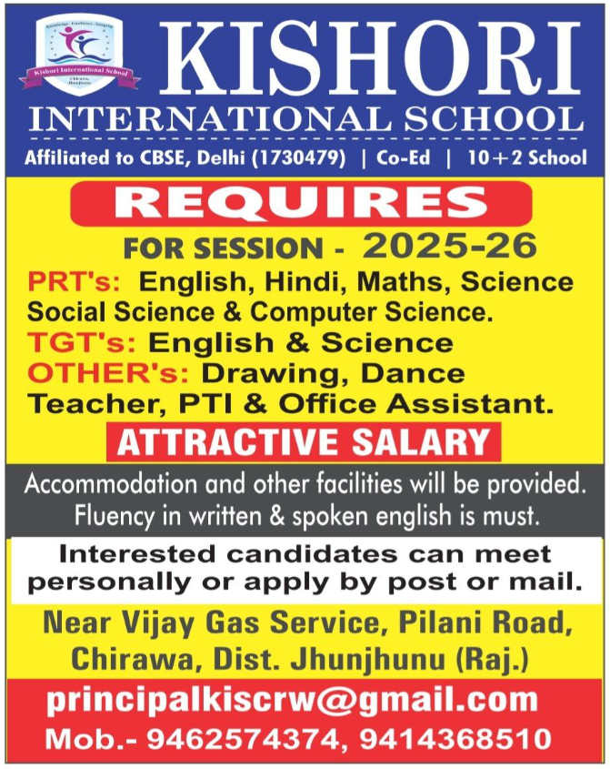 Kishori International School Faculty Recruitment