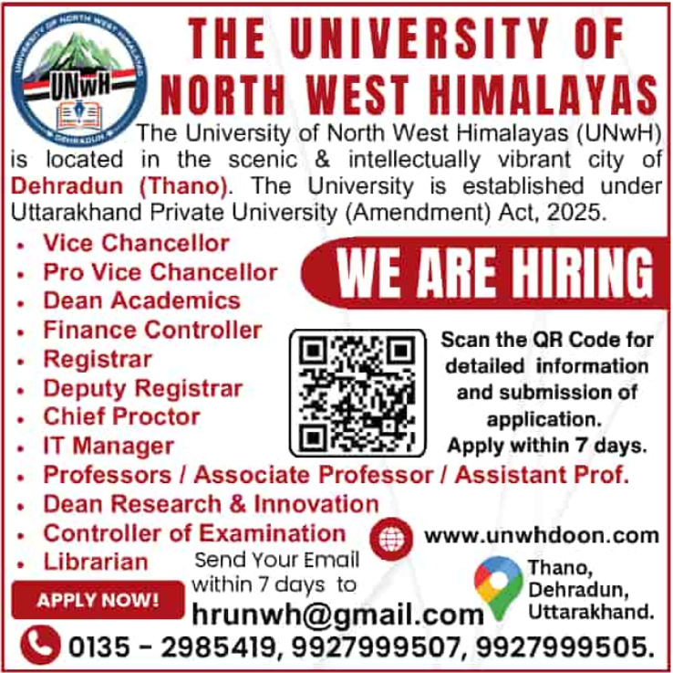 University of North West Himalayas Dehradun Teaching and Administrative Positions