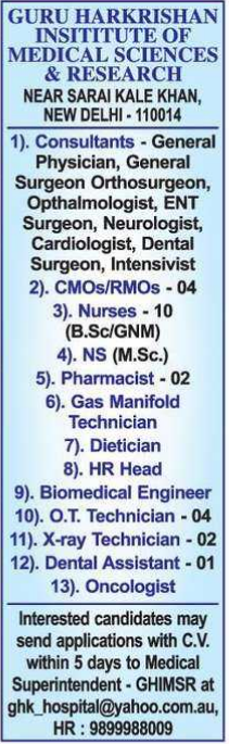 Guru Harkrishan Institute of Medical Sciences & Research Recruitment 2025