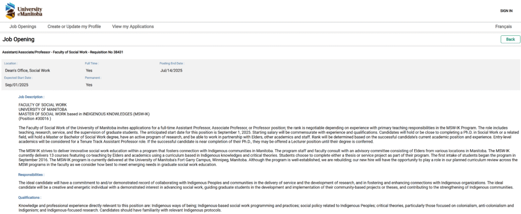 Professor of Social Work at University of Manitoba