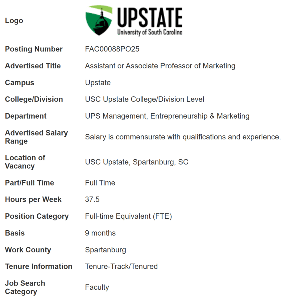 Professor of Marketing at University of South Carolina Upstate