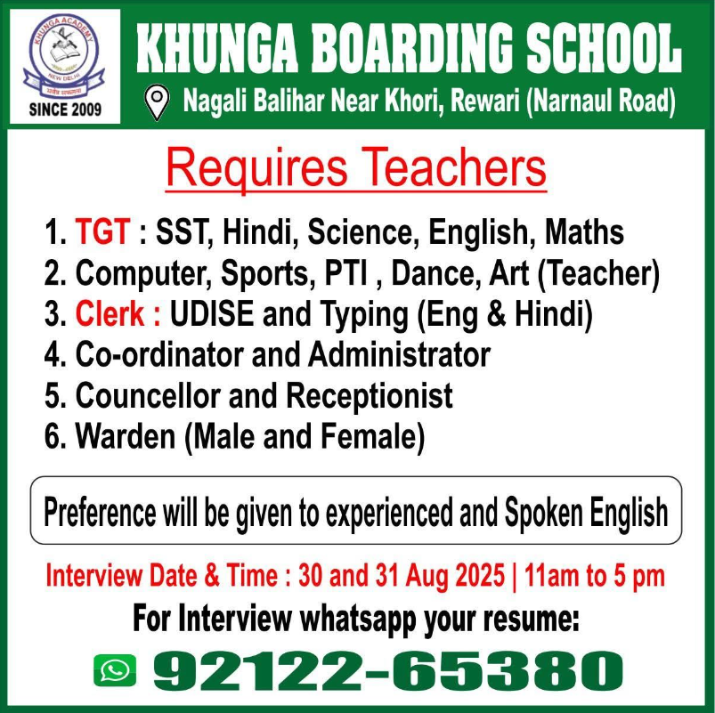 Khunga Boarding School Recruitment 2025