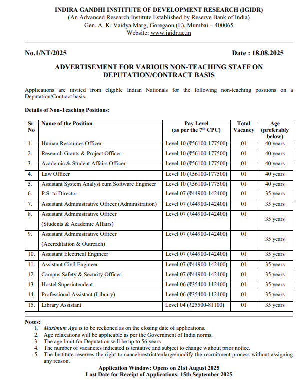 IGIDR Mumbai Faculty and Officer Recruitment 2025