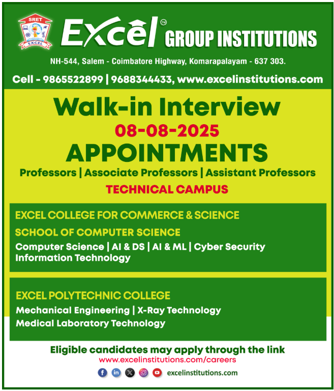 Excel Group Institutions Faculty Recruitment 2025