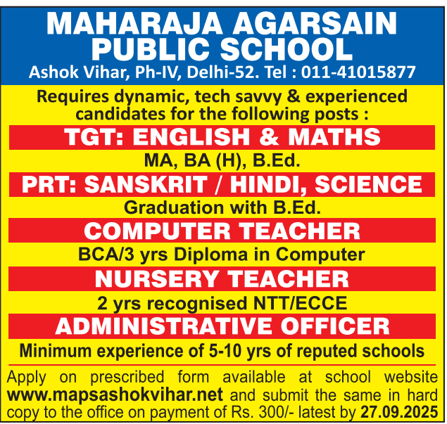 Maharaja Agarsain Public School Recruitment 2025