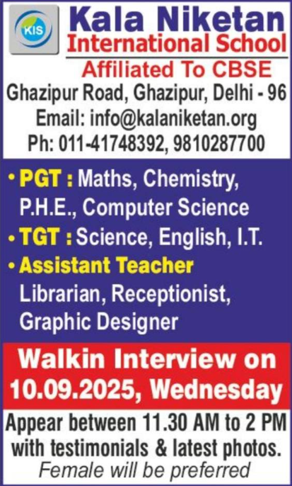 Teacher and Non-Teaching Recruitment at Kala Niketan International School