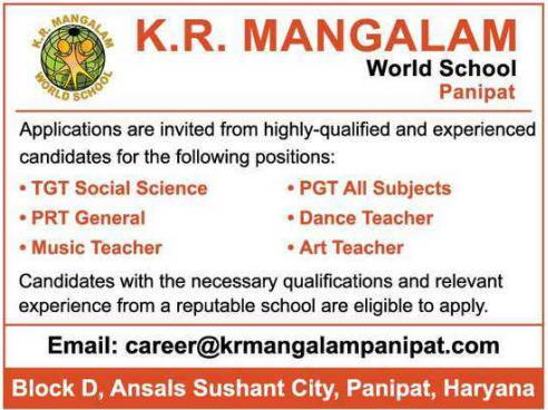 Teaching Jobs at KR Mangalam World School Panipat 2025