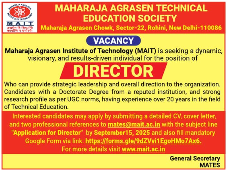 Director Vacancy 2025 at Maharaja Agrasen Technical Society