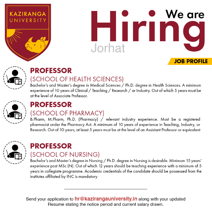 Kaziranga University Jorhat Hiring Professors 2025