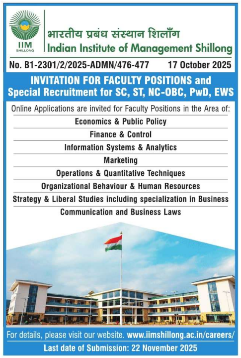 IIM Shillong Faculty Recruitment 2025