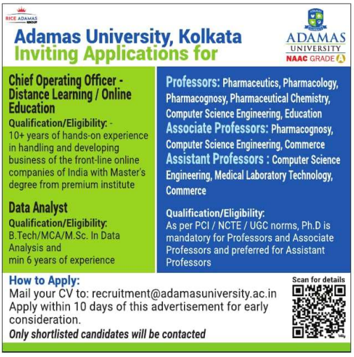 Adamas University Recruitment 2025