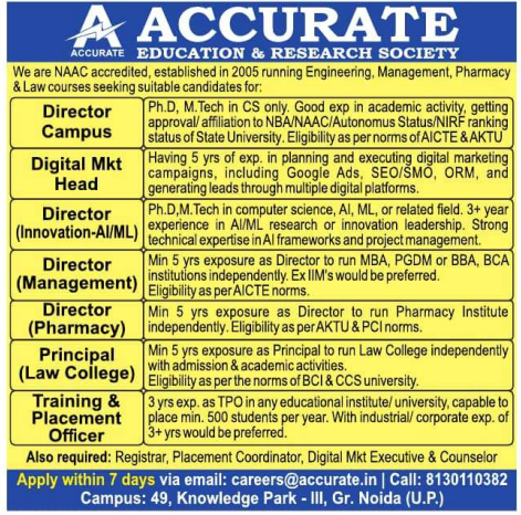 Accurate Education and Research Society Recruitment 2025
